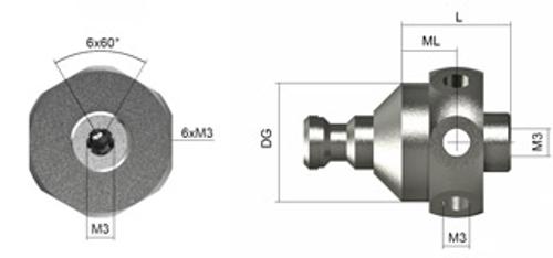 Hvězdicový prvek s kuželovým adaptérem, 6 x M3 (60°) fotografie produktu